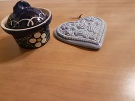 Petite cocotte + coeur poterie Beck Alsace peint à la main