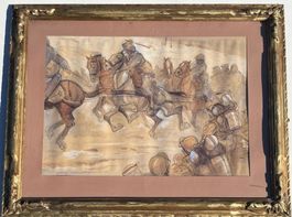 Edmond Lajoux (19.-20.JH) Aquarell <Kavalleristen im Kampf>
