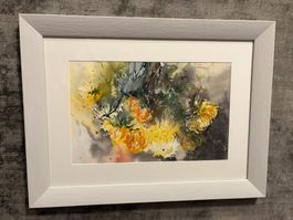 80.5 cmbreitx60.5 cm hoch Gemälde Aquarell Blumen Stillleben