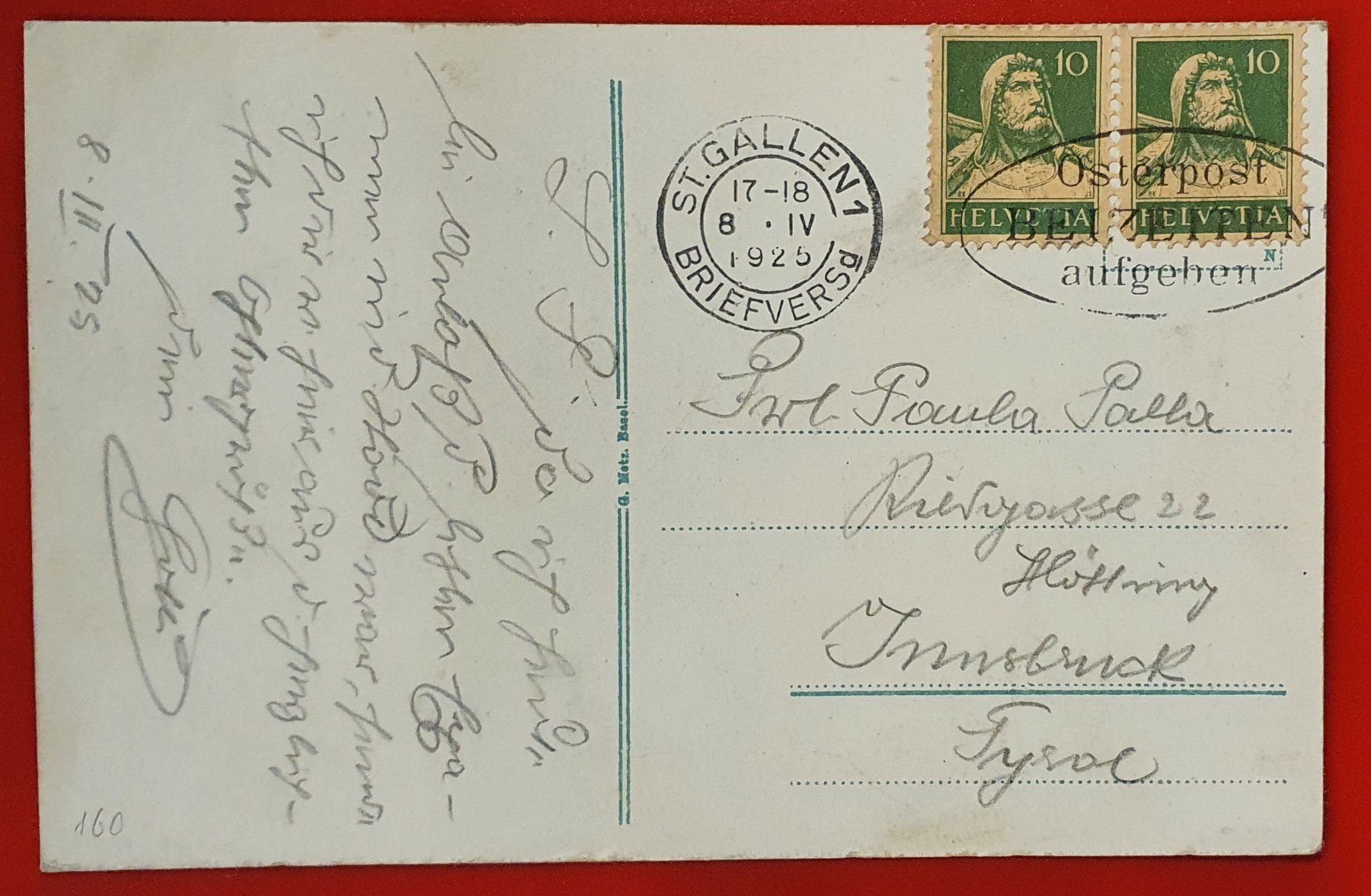 Cartoline postali: St.Gallen 1925 – Usato da Kreuzlingen venduto da Rschweiz1 1