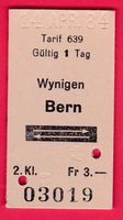 KARTON BILLETT, WYNIGEN - BERN, 2.KLASSE, RETOUR