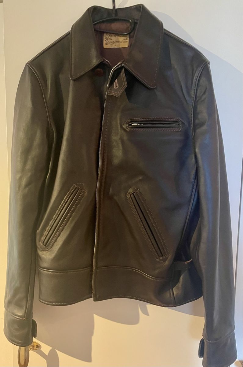 Pike Brothers Giacche: Braune Lederjacke Pike Brothers Grösse L neu – Nuovo e nell'imballaggio originale da Gebertingen venduto da Photographica