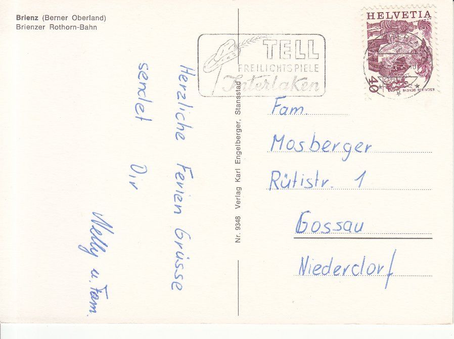Ansichtskarten: Brienz 1978 – Gebraucht aus Bürglen TG von StampGraf 1