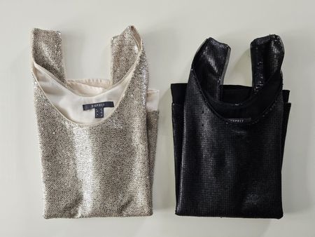 2x Esprit Pailletten Top, Gr. 34 Gold & Schwarz