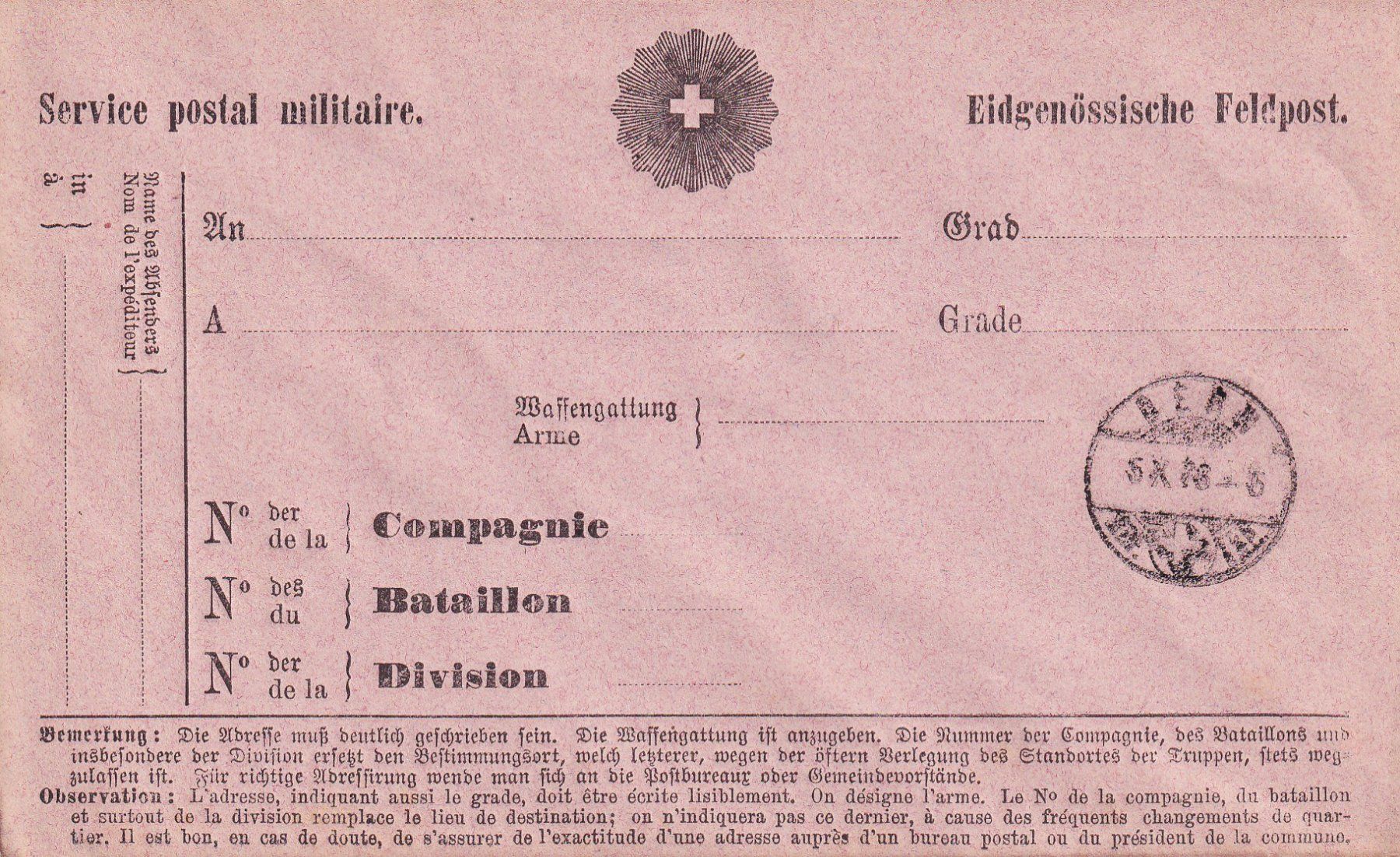 Tutti i francobolli: Um 1900, Eidg. Feldpost-Beleg, Vorläufer, Stempel BERN – Usato da Aesch BL venduto da toffifee09