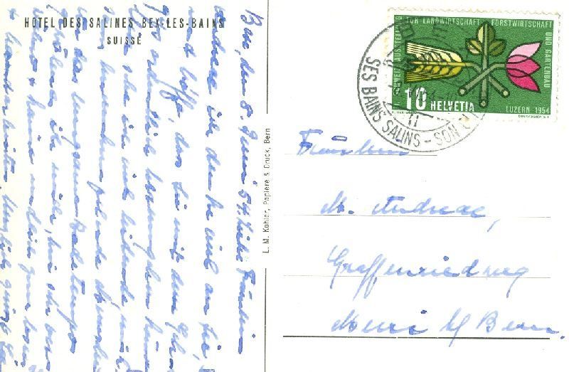 Cartoline postali: Bex - Hôtel des Salines ... + 1954 – Usato da Emmenbrücke venduto da teestube 1
