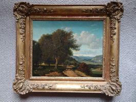 Landschaft mit Personen und Schafen unter Eiche um 1840