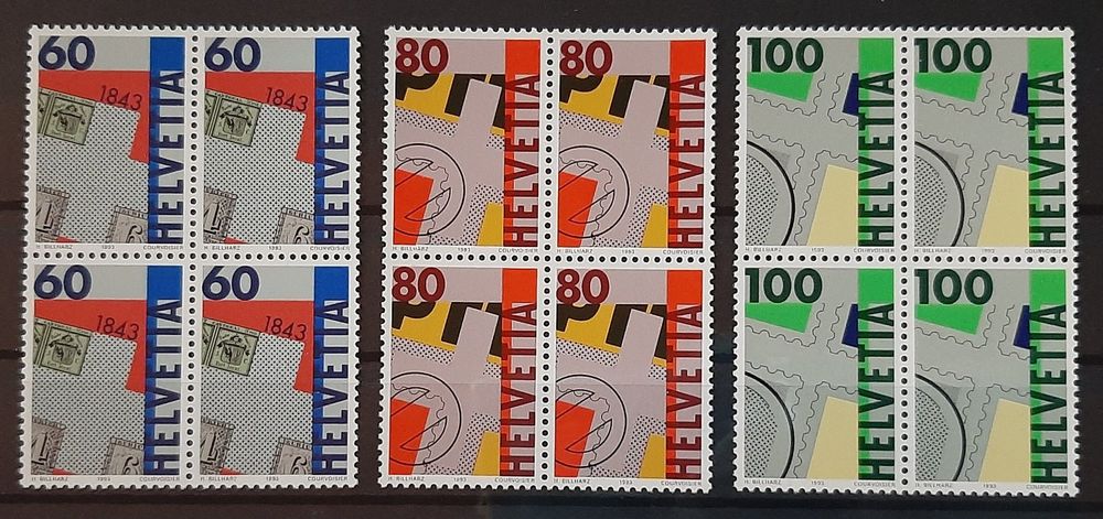 150 Jahre Schwez. Briefmarken 1993, 4er Blocks, Postfrisch (Neu (gemäss ...