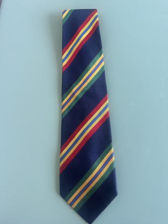 Vintage Krawatte BALLY gestreift Seide blau grün gelb rot
