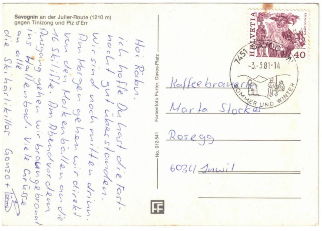 Cartoline postali: Savognin - Sessellift Martegnas – Usato da Binningen venduto da Mountainrider 1