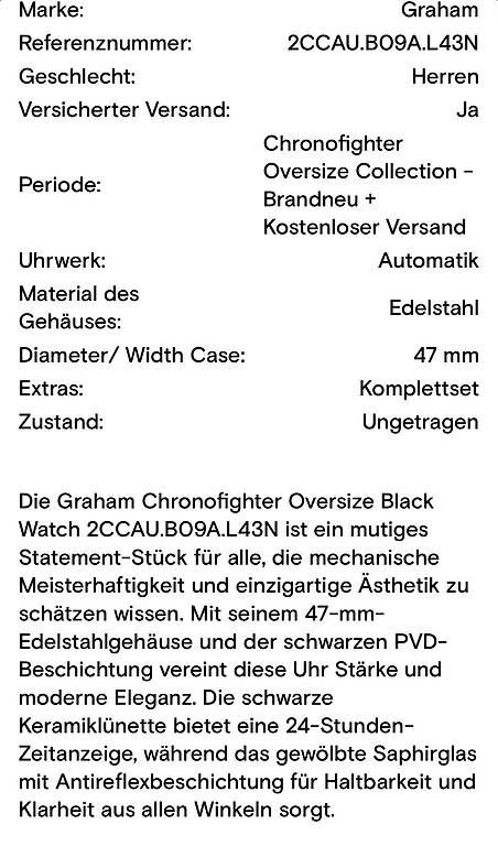 Uhren: Neue ungetragene Graham Chronofighther – Gebraucht aus Oberhofen Thun'see von porsche64 4