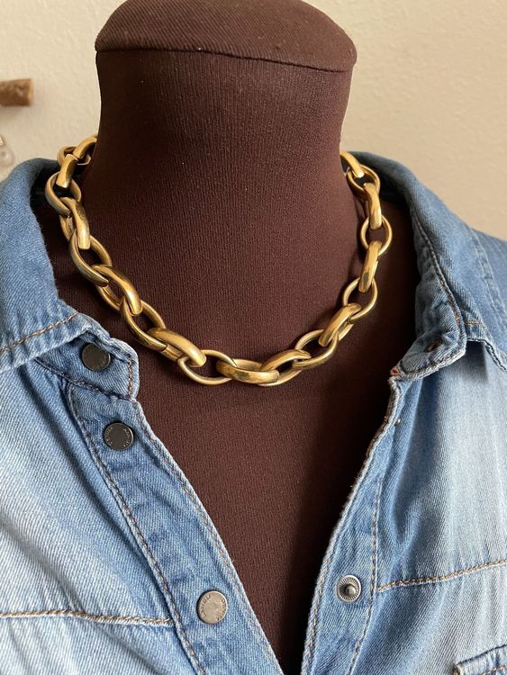 Collier Plaqué Or Art Déco Des Années 1980 - Chaîne Haute Couture, Qualité Bijou, Occasion