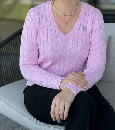 Ralph Lauren Pullover rosa Zopfmuster S v Ausschnitt 
