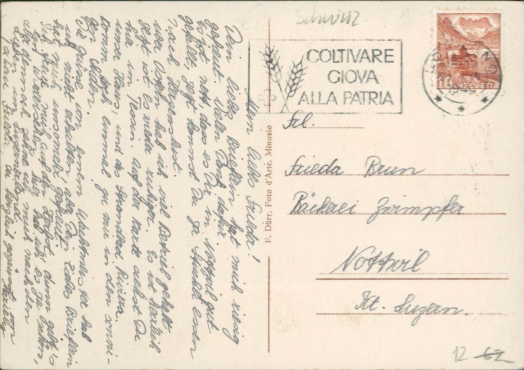 Cartoline postali: PENSIONE RIVAPIANA LOCARNO 1944 – Usato da Biasca venduto da Blenio71 1