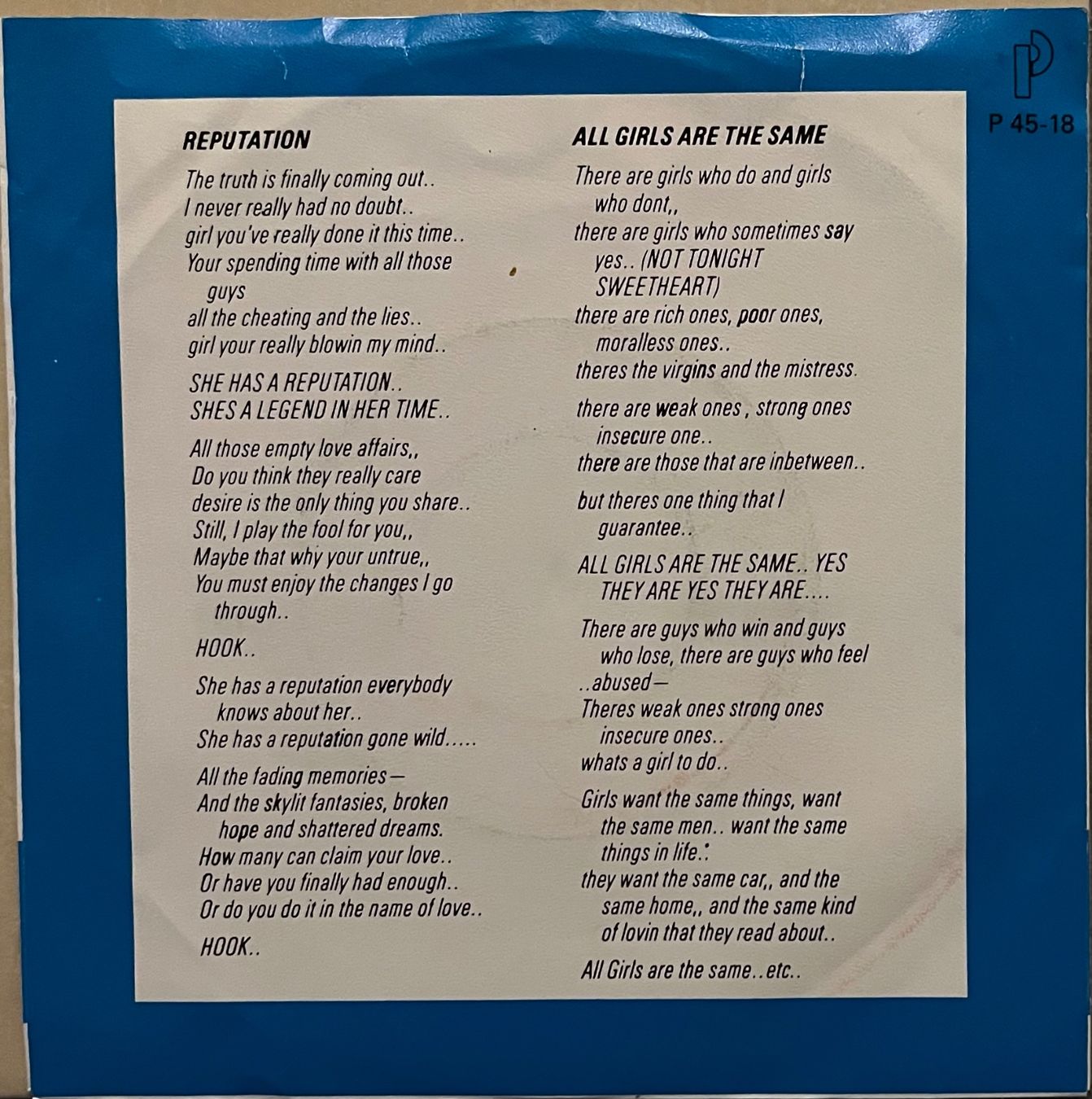 Schallplatten: BOBBY "O" - REPUTATION / ALL GIRLS ARE THE SAME – Gebraucht aus Bussigny von vinyl-pas-cher 1