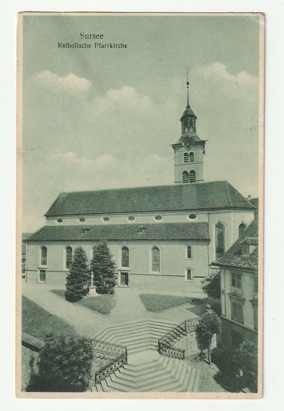 Cartoline postali: Ansichtskarte Sursee Katholische Pfarrkirche 1936 – Usato da St. Gallen venduto da Ricardo_Deals