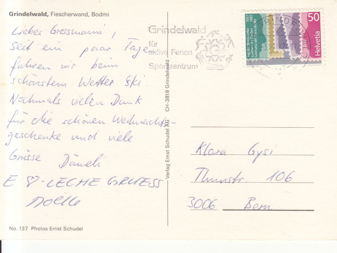 Cartoline postali: Grindelwald Bodmi 1992 – Usato da Bürglen TG venduto da StampGraf 1