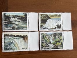 Sambia Briefmarken, 4er Set, Wasserfälle, Top Zustand!