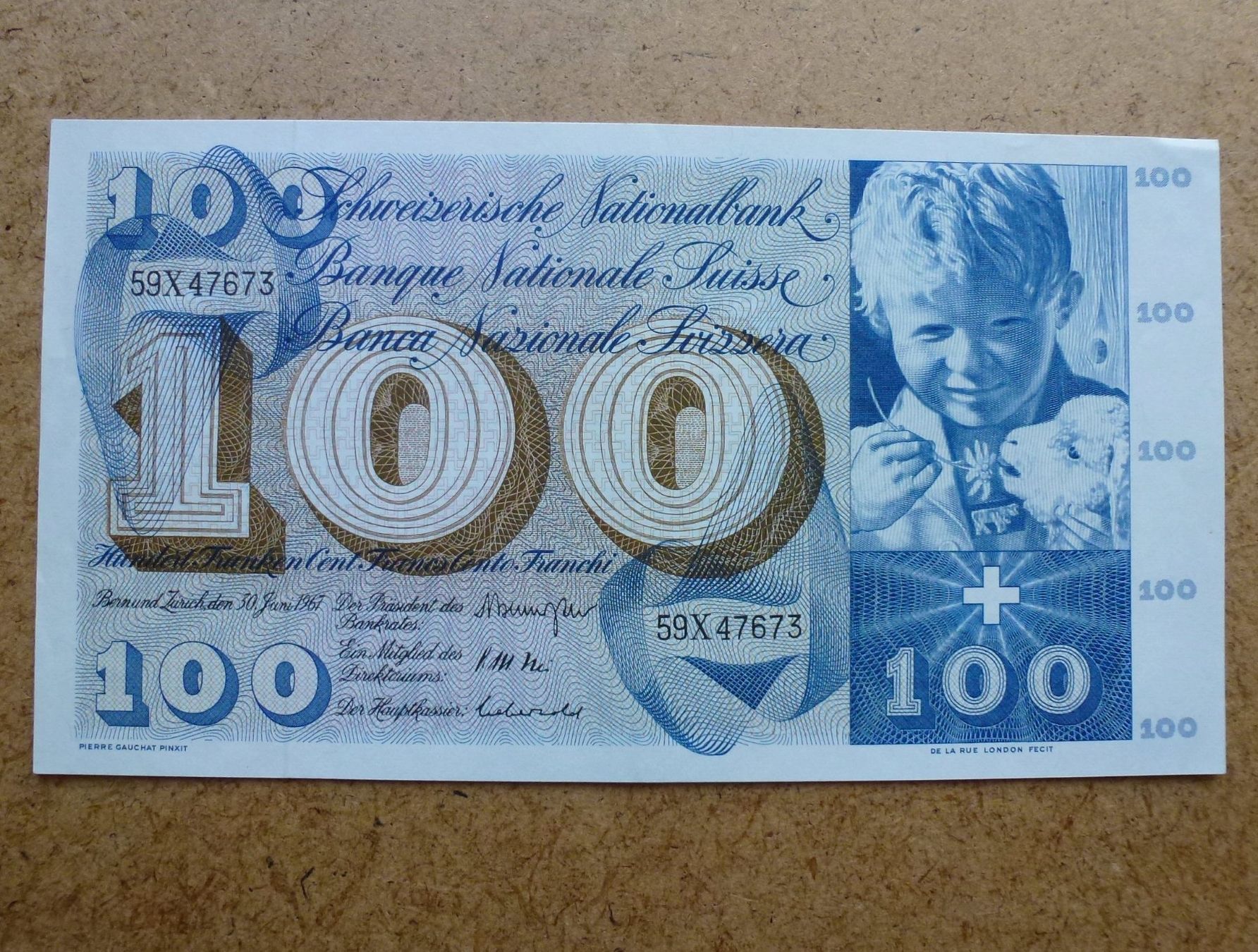 Banknoten: ++ 100.- Franken 30. Juni 1967 – Gebraucht aus Walkringen von Casablanca777