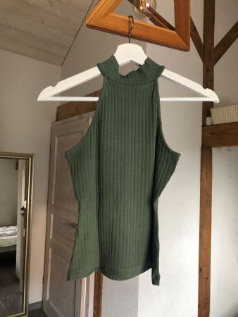 Top côtelé Even&Odd kaki tilleul Holder neck Taille S