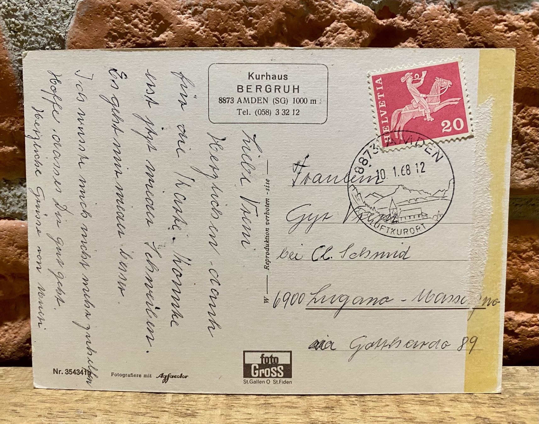 Cartoline postali: 1968 - AMDEN SG - Kurhaus Bergruh – Usato da Root venduto da ENGLAND-TREASURES 2