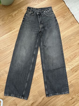 Zara wide Leg high waist jeans grau double button Gr 32 