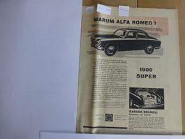Alfa Romeo 1900 Super, Zeitungs Werbungsinserat 1955