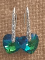 Smaragd Herz Ohrringe mit Strass, neuwertig, top!