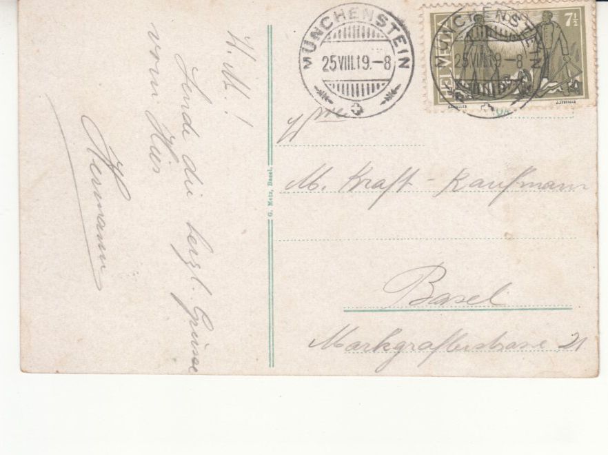 Cartoline postali: Gempen Schönmatt 1919 mit ST Münchenstein – Usato da Bürglen TG venduto da StampGraf 1