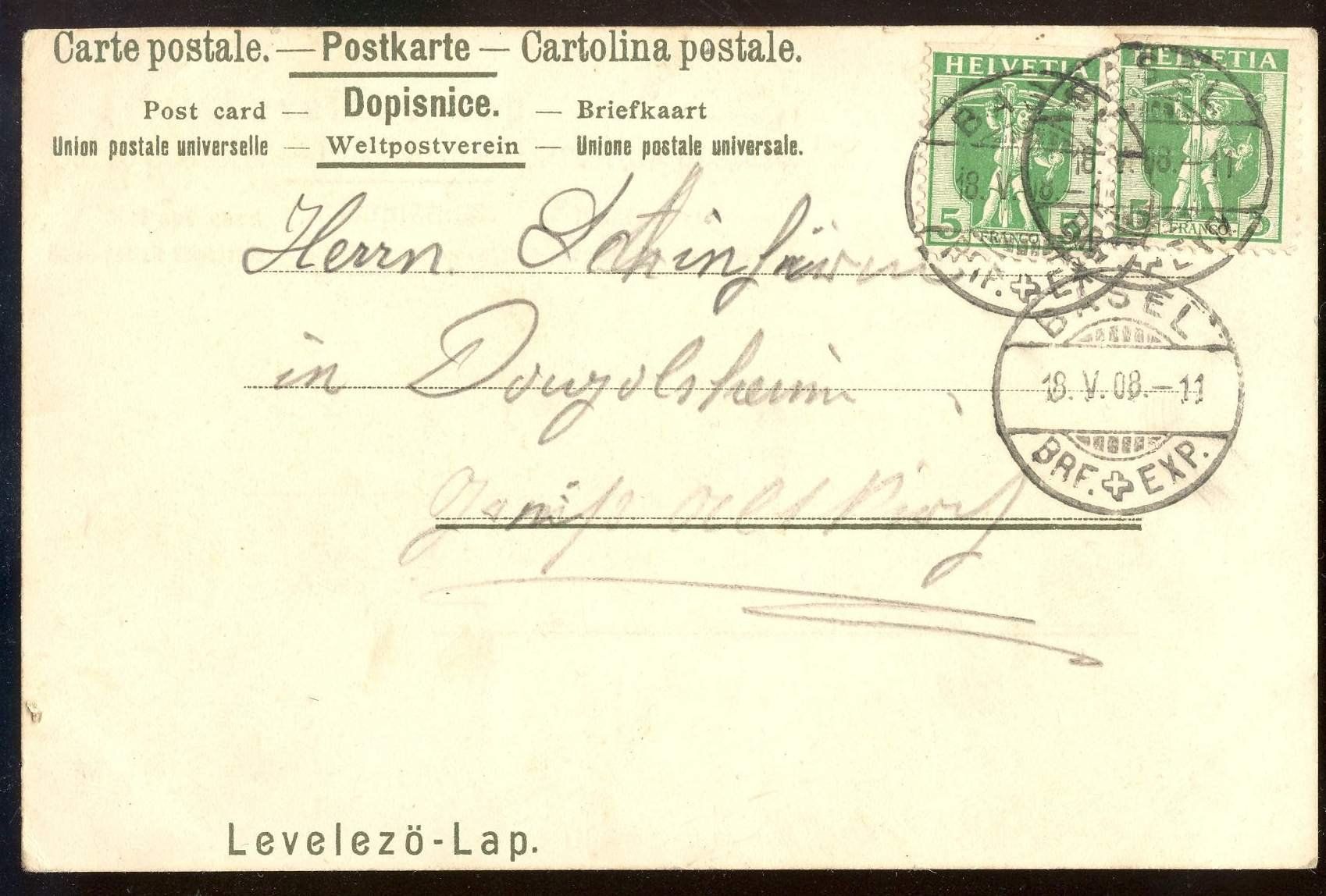 Cartoline postali: Basel Wetzsteinbrücke 16.5.1908 – Usato da Montenol venduto da Vernier2 1