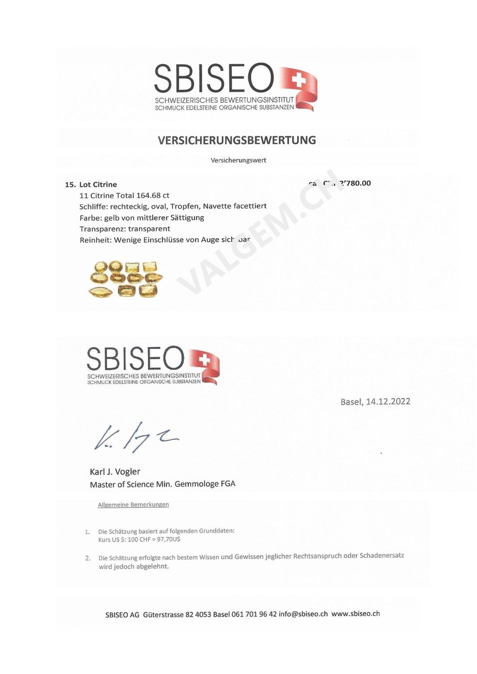 Pietre preziose: Citrine EM 18.44 ct - CERTIFICAT 313 Fr. – Nuovo (secondo la descrizione) da Grimisuat venduto da Valgem 3