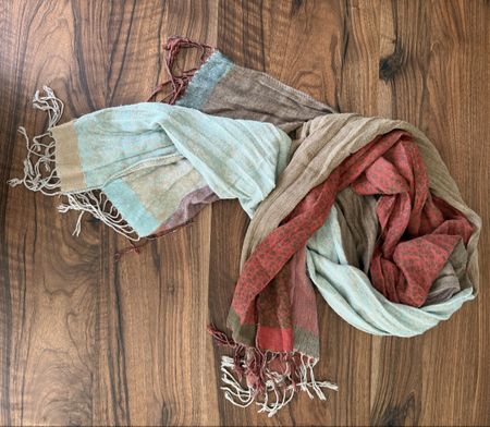 Bunter Herbstschal rostrot pastell mint beige 