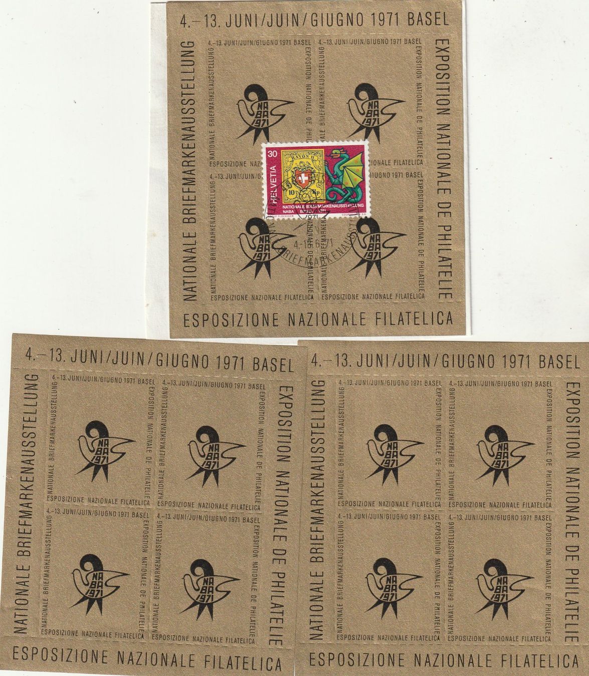 Autobahnvignetten: 3 Vignettenblocks NABA Basel 1971 – Gebraucht aus Rorschacherberg von fratovi2