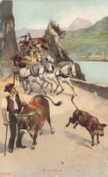 Gotthardpass Postkutsche und Viehtrieb