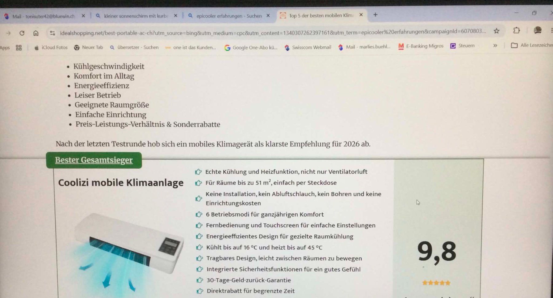 Climatiseurs: Klimaanlage "Coolizi" – Neuf avec emballage d'origine à Oberlunkhofen par Jimmy2012 2