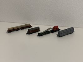 Spur N Güterwagen Set Kranwagen Holztransport