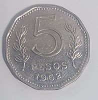 ARGENTINIEN - 1962 - 5 PESOS - GEPFLEGTE, SCHOENE MUENZE
