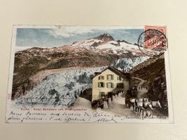 Interessante Ansichtskarte Furka Hotel u. Gletscher 1905