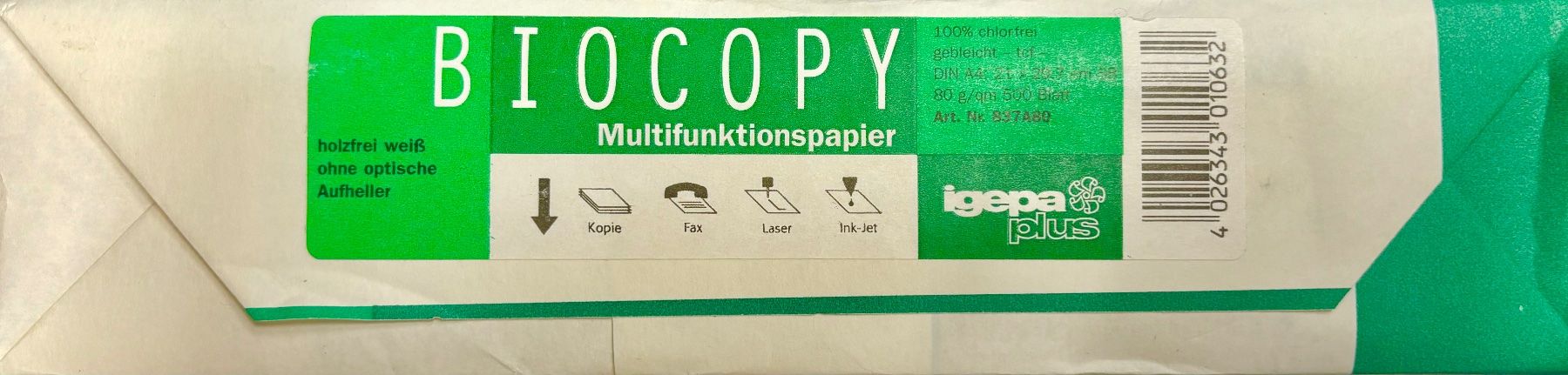 Carta: Igepa Biocopy A4 Multifunktionspapier - 500 Blatt, Neu & OVP – Nuovo (secondo la descrizione) da Zürich venduto da Iva_Nova 1