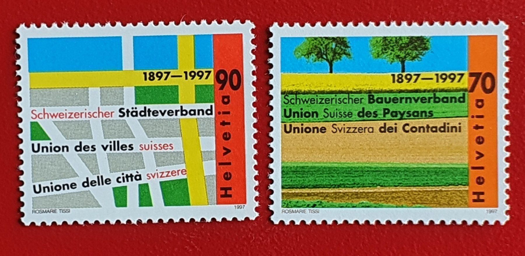 Tutti i francobolli: STÄDTE- & BAUERNVERBAND SATZ 920 - 921 1997** POSTFRISCH – Nuovo (secondo la descrizione) da Düdingen venduto da Quartierstrasse