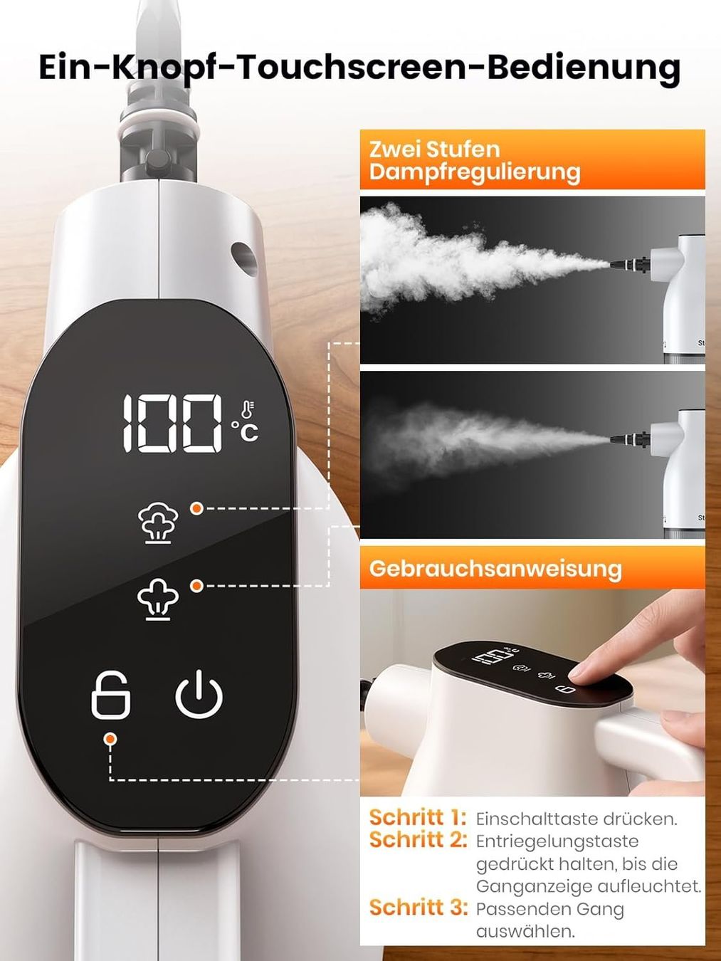 Nettoyeurs à vapeur: Dampfreiniger 10 Sek Aufheizzeit Smart-Touchscreen Weiss – Neuf avec emballage d'origine à Neuhausen am Rheinfall par HugoVerkauft 4