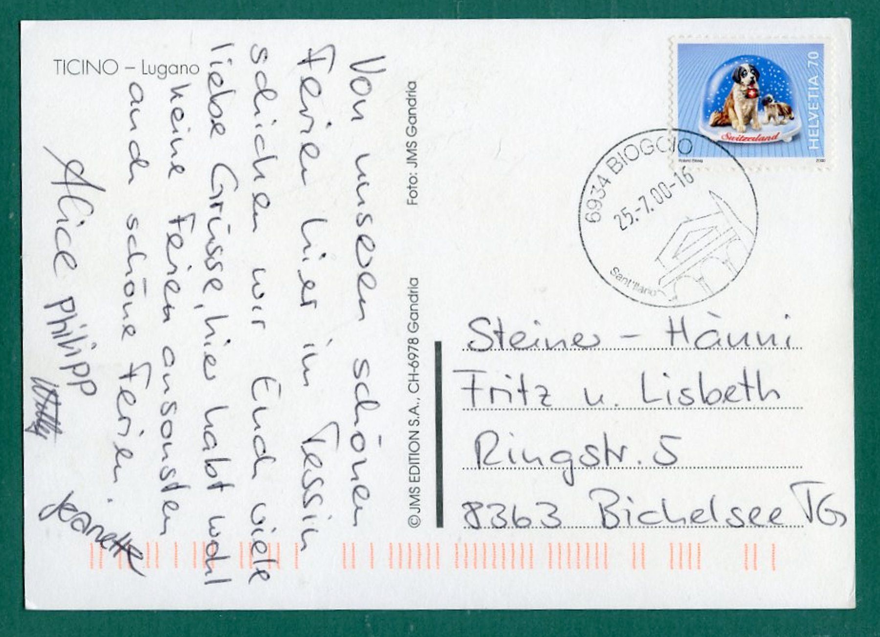 Cartoline postali: Lugano, 4 Ansichten, 2000, gelaufen, Grossformat – Usato da Sargans venduto da Hausi1951 1