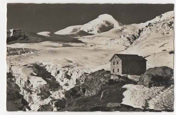 Ansichtskarten: Saas-Fee, Bergsteigerheim Langefluh, mit Allalinhorn – Gebraucht aus Buchs AG von Baerfisch