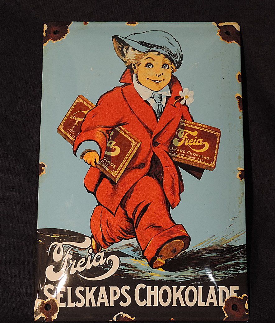 Schilder: Emailschild Freia Chocolade – Gebraucht aus Duggingen von roterbambus