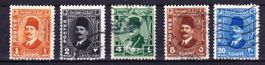 Série 5 timbres Égypte - Roi Fouad Ier - 1936 - Obl.
