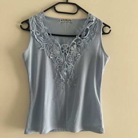 ROMANTIC VINTAGE Y2K BABY BLUE SUMMER TOP S M