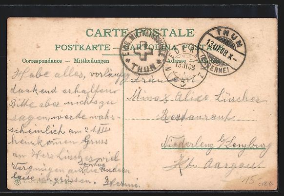 Cartoline postali: Thun, Blick auf die Kaserne, schweizer W – Usato da Berlin venduto da bartko-reher 1
