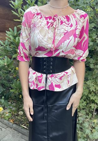 Camicia di viscosa a fiori rosa/bianca - Taglia L - Nuovo!