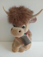 Vintage Kuh Stier geflockt 17cm mit Fell Glocke & Ton