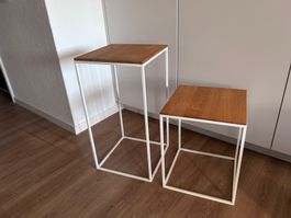 Beistelltische 2 Stk. Eiche massiv - Metall weiss matt